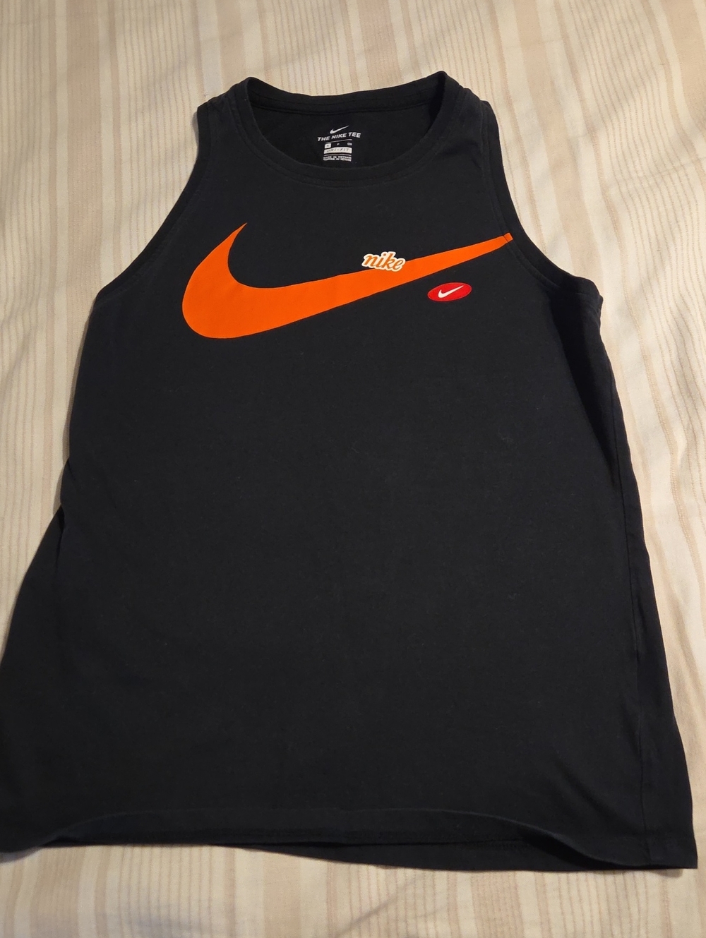 Nike Black Tank with Bright Orange Swoosh and Small Red Accent